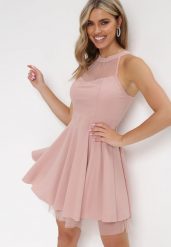 Różowa Rozkloszowana Sukienka Mini z Siateczką Philippina. Czerwone sukienki damskie Born2be, na imprezę, bez wzorów, z tiulu, bez kołnierzyka, bez ramiączek, mini, rozkloszowane. Za 109.99 zł.