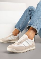 Beżowe Sneakersy Klasyczne Tenisówki z Przeszyciami Kelluria. Brązowe obuwie sportowe damskie Born2be, bez wzorów, z jeansu, eleganckie, bez zapięcia. Za 79.99 zł.