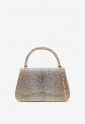 Złota Torebka Kopertówka z Cyrkoniami i Rączką Denive. Żółte kopertówki damskie Renee, bez wzorów, eleganckie, na ramię, bez dodatków. Za 79.99 zł.