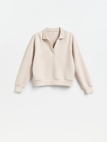 Bluza z dodatkiem modalu - beżowy. Brązowe bluzy damskie Reserved, l, bez wzorów, z dzianiny, bez kaptura. Za 109.99 zł.