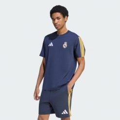Koszulka Real Madryt DNA. Niebieskie koszulki sportowe męskie Adidas, l, bez wzorów, z bawełny, bez kołnierzyka, bez ramiączek, do piłki nożnej. Za 123.99 zł.