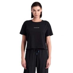 Koszulka damska top bawełniany sportowy okrągły dekolt Arena Crop Top. Czarne koszulki sportowe damskie Arena, bez wzorów, z bawełny, bez kołnierzyka, bez ramiączek. Za 129.99 zł.