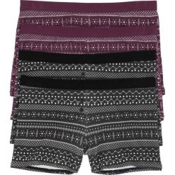Bokserki damskie (4 pary) bonprix czarno-jeżynowy z nadrukiem. Czarne bokserki damskie bonprix, z nadrukiem. Za 55.96 zł.