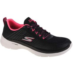Buty do chodzenia damskie, Skechers Go Walk 6 - Stunning Glow. Czarne obuwie sportowe damskie Skechers, bez wzorów, z materiału, trekkingowe. Za 199.99 zł.