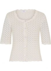 Sweter rozpinany. Białe kardigany damskie bonprix, w ażurowe wzory. Za 129.99 zł.