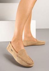 Ciemnobeżowe Mokasyny z Ekozamszu Zdobione Przeszyciami Zeanise. Brązowe mokasyny damskie Renee, z jeansu, eleganckie. Za 49.99 zł.