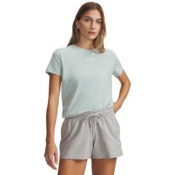 Koszulka bawełniana damska Under Armour Rival Core SS. Niebieskie koszulki sportowe damskie Under Armour, l, bez wzorów, z bawełny, bez kołnierzyka, bez ramiączek, na fitness i siłownię. Za 129.45 zł.