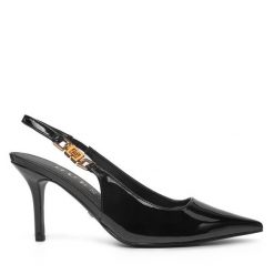 Szpilki Guess. Czarne sandały damskie Guess, z aplikacjami, bez obcasa, bez zapięcia. Za 359.99 zł.