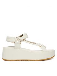 Liu Jo Sandały Flo 05 SA6151 EX226 Écru. Sandały damskie Liu Jo, bez wzorów, ze skóry, bez obcasa, na koturnie, bez zapięcia. Za 639.99 zł.