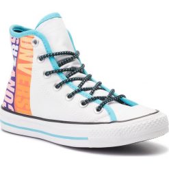 Trampki CONVERSE - Ctas Hi 164091C White/Gnarly Blue/White. Białe półbuty damskie Converse, bez wzorów, z gumy, bez obcasa, na płaskiej podeszwie, bez zapięcia. W wyprzedaży za 209.00 zł.