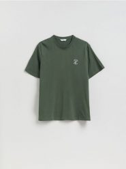 T-shirt regular z bawełny - oliwkowy. Zielone t-shirty męskie Reserved, l, bez wzorów, z bawełny, bez kołnierzyka. Za 49.99 zł.