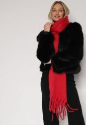 Czerwony Szalik z Frędzlami Owedarria. Czerwone szaliki i chusty damskie Born2be, bez wzorów, z dresówki, eleganckie. Za 44.99 zł.