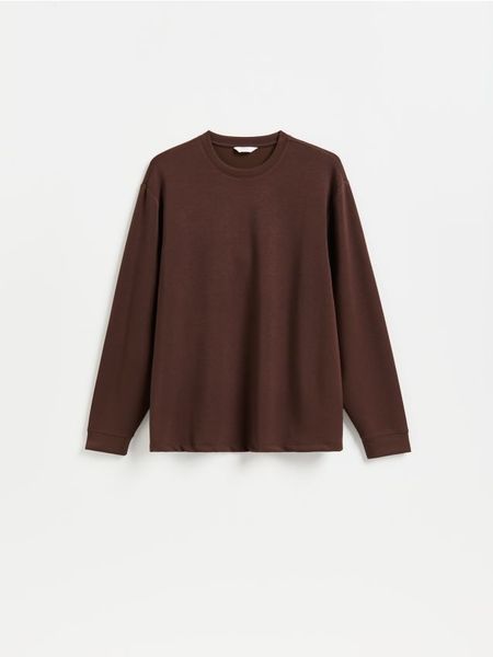 Longsleeve regular - brązowy. Brązowe bluzki z długim rękawem męskie Reserved, l, bez wzorów, z dzianiny, bez kołnierzyka. Za 99.99 zł.
