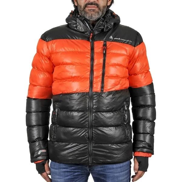 Kurtka puchowa Peak Mountain Captin. Brązowe kurtki męskie Peak Mountain, m, bez wzorów, z puchu, eleganckie, bez kaptura. Za 239.00 zł.