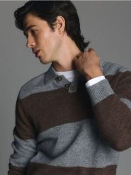 Sweter polo z wełną - wielobarwny. Swetry przez głowę męskie Reserved, l, bez wzorów, z dzianiny, bez kołnierzyka. Za 219.99 zł.