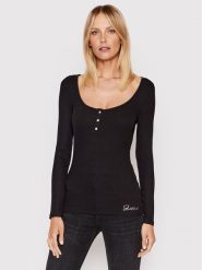 Guess Bluzka W2YP46 KBCO2 Czarny Slim Fit. Czarne bluzki damskie Guess, xl, z aplikacjami, z wiskozy, bez kołnierzyka, bez ramiączek. Za 169.99 zł.
