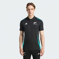 Treningowa koszulka polo All Blacks. Czarne koszulki polo męskie Adidas, l, bez wzorów, bez kołnierzyka, bez ramiączek, na fitness i siłownię. Za 219.00 zł.