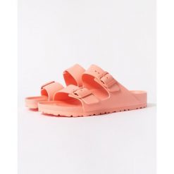 Klapki damskie Birkenstock Arizona Eva. Brązowe klapki damskie Birkenstock, bez wzorów, z materiału, bez obcasa. Za 375.00 zł.
