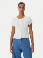 Tommy Jeans Bluzka DW0DW20377 Biały Slim Fit. Białe bluzki damskie Tommy Jeans, xl, bez wzorów, z bawełny, bez kołnierzyka, bez ramiączek. Za 169.99 zł.