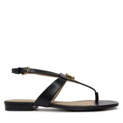 Sandały LAUREN RALPH LAUREN. Czarne sandały damskie Lauren Ralph Lauren, bez wzorów, bez obcasa, na płaskiej podeszwie, bez zapięcia. Za 399.99 zł.