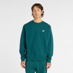 Bluza męska New Balance MT41507AAV – zielona. Zielone bluzy męskie New Balance, m, z aplikacjami, z bawełny, bez kaptura. Za 259.99 zł.