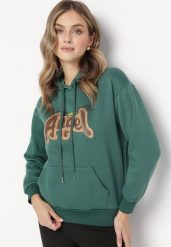 Ciemnozielona Bluza Ocieplona z Kapturem i Nadrukiem Wesa. Zielone bluzy damskie Born2be, l, bez wzorów, z jeansu, z kapturem. Za 84.99 zł.