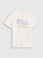 4F T-shirt regular z nadrukiem dziewczęcy - biały 164 (13-14 lat). Białe t-shirty i topy dla dziewczynek 4f, bez wzorów, z bawełny, bez ramiączek. W wyprzedaży za 19.99 zł.