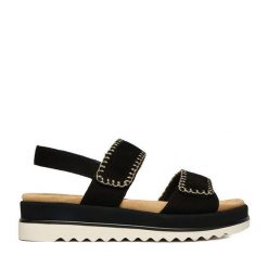 Sandały Remonte. Czarne sandały damskie Remonte, bez wzorów, bez obcasa, na płaskiej podeszwie, bez zapięcia. Za 389.99 zł.