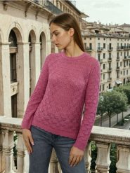 Ażurowy sweter z wiskozą - różowy. Czerwone swetry damskie Sinsay, l, w ażurowe wzory, z wiskozy, bez kołnierzyka, bez ramiączek, bez kaptura. Za 49.99 zł.