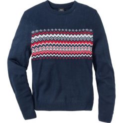 Sweter w graficzny wzór Regular Fit bonprix ciemnoniebieski. Niebieskie swetry przez głowę męskie bonprix. Za 74.99 zł.