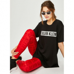 Calvin Klein Performance - Top. Szare topy damskie Calvin Klein Performance, z nadrukiem, z dzianiny, z okrągłym kołnierzem, z krótkim rękawem. Za 199.90 zł.