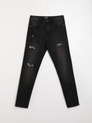 Jeansy slim z dziurami - czarny. Czarne jeansy męskie Sinsay. Za 79.99 zł.
