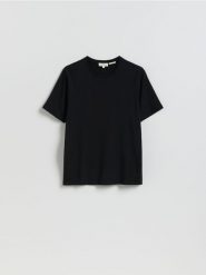 T-shirt regular z włóknem bambusowym - czarny. Czarne t-shirty męskie Reserved, l, bez wzorów, z dzianiny, bez kołnierzyka. Za 89.99 zł.