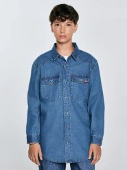 Koszula chłopięca jeansowa niebieska Western 121. Niebieskie koszule dla chłopców Big Star, bez wzorów, z denimu, klasyczne, bez kołnierzyka, bez ramiączek. W wyprzedaży za 139.99 zł.