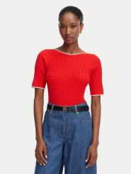 Tommy Hilfiger Sweter Fine Gg Cable Boat WW0WW50103 Czerwony Regular Fit. Czerwone swetry damskie Tommy Hilfiger, m, bez wzorów, z bawełny, bez kołnierzyka, bez ramiączek, bez kaptura. Za 489.99 zł.