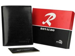 Klasyczny portfel czarny Ronaldo N104-VT BLACK RFID. Czarne portfele męskie RONALDO, bez wzorów, ze skóry. Za 64.99 zł.
