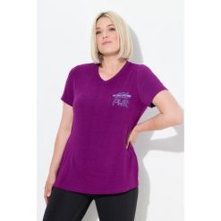Damskie Bluzka funkcyjna wycięcia dekolt w serek rękaw 1/2 z recyklingu. Fioletowe t-shirty damskie Ulla Popken, plus size, bez wzorów, z elastanu, bez kołnierzyka. Za 199.99 zł.