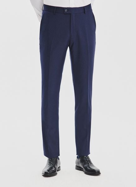 PAKO LORENTE – Granatowe spodnie garniturowe z wełną. Eleganckie spodnie męskie Pako Lorente, bez wzorów, z poliesteru. Za 549.99 zł.