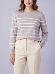 Sweter w paski z ozdobnymi guzikami na ramieniach - różowy. Czerwone swetry damskie Sinsay, l, bez wzorów, bez kołnierzyka, bez ramiączek, bez kaptura. Za 35.99 zł.