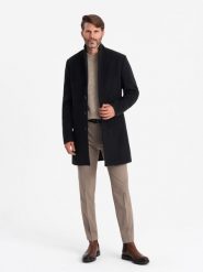 Jednorzędowy długi płaszcz męski w stylu garniturowym – czarny V1 - Rozmiar: L. Czarne płaszcze męskie Ombre Clothing, l, bez wzorów, z materiału, eleganckie, długie, bez kaptura. W wyprzedaży za 199.99 zł.