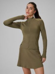 4F Bluza treningowa slim szybkoschnąca damska - oliwkowa S. Brązowe bluzy sportowe damskie 4f, s, bez wzorów, ze skóry, bez kaptura, na fitness i siłownię. Za 179.99 zł.