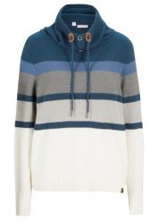 Sweter z kołnierzem kominem, z czystej bawełny. Niebieskie swetry damskie bonprix, bez wzorów, z bawełny, bez kołnierzyka, bez ramiączek, bez kaptura. Za 109.99 zł.