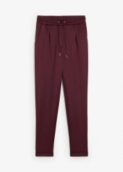 Spodnie chino z materiału scuba. Czerwone spodnie materiałowe damskie bonprix, bez wzorów. Za 109.99 zł.
