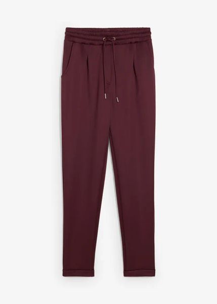 Spodnie chino z materiału scuba. Czerwone spodnie materiałowe damskie bonprix, bez wzorów. Za 109.99 zł.