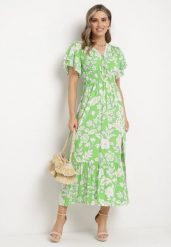 Jasnozielona Wiskozowa Rozkloszowana Sukienka z Ozdobnym Wiązaniem i Koronkową Tasiemką z Gumką w Pasie Lalmarie. Zielone sukienki damskie Born2be, do pracy, na lato, l, z aplikacjami, z koronki, biznesowe, bez kołnierzyka, bez ramiączek, rozkloszowane. Za 89.99 zł.