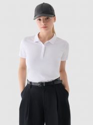 4F Koszulka polo slim damska - biała S. Białe koszulki sportowe damskie 4f, s, bez wzorów, z bawełny, bez kołnierzyka, bez ramiączek. Za 89.99 zł.