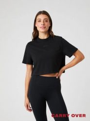 Bjorn_borg STUDIO Oversized Cropped T‑shirt z recyklingowanego poliestru. Czarne t-shirty damskie Björn Borg, m, bez wzorów, bez kołnierzyka. Za 247.00 zł.