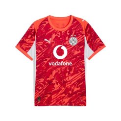 Męska koszulka bramkarska z krótkim rękawem Borussia Dortmund 25/26 PUMA. Czerwone koszulki sportowe męskie Puma, m, bez wzorów, z tkaniny, bez kołnierzyka, bez ramiączek, do piłki nożnej. Za 439.00 zł.