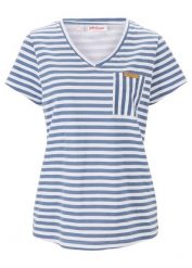 Luźny T-shirt z czystej bawełny. Niebieskie bluzki damskie bonprix, bez wzorów, z bawełny, bez kołnierzyka. Za 32.99 zł.