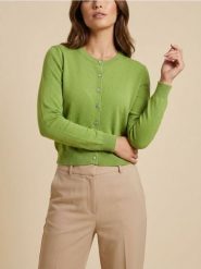 Klasyczny kardigan zapinany na guziki - zielony. Zielone kardigany damskie Sinsay, l, bez wzorów, klasyczne. Za 39.99 zł.